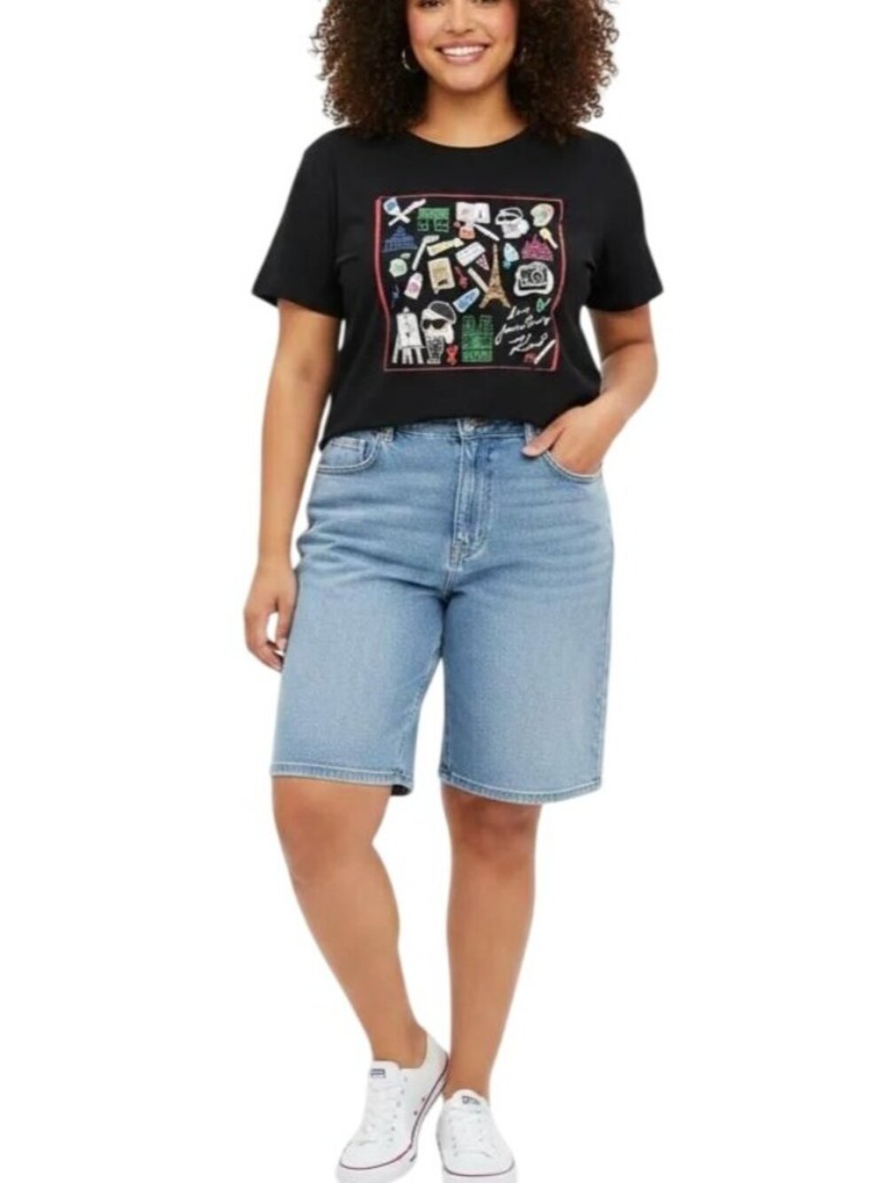 Karl Lagerfeld Paris Black Graphic Artist Whimsy Logo Tee Plus Size 2X, NWT